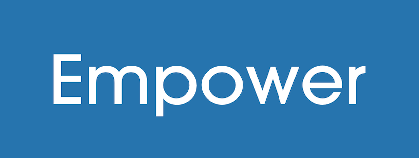 White letters on blue that read "Empower"